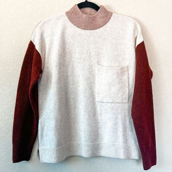 Madewell Wool Blend Redmond Mockneck Pocket Sweater in Colorblock Size XS - Picture 3 of 7